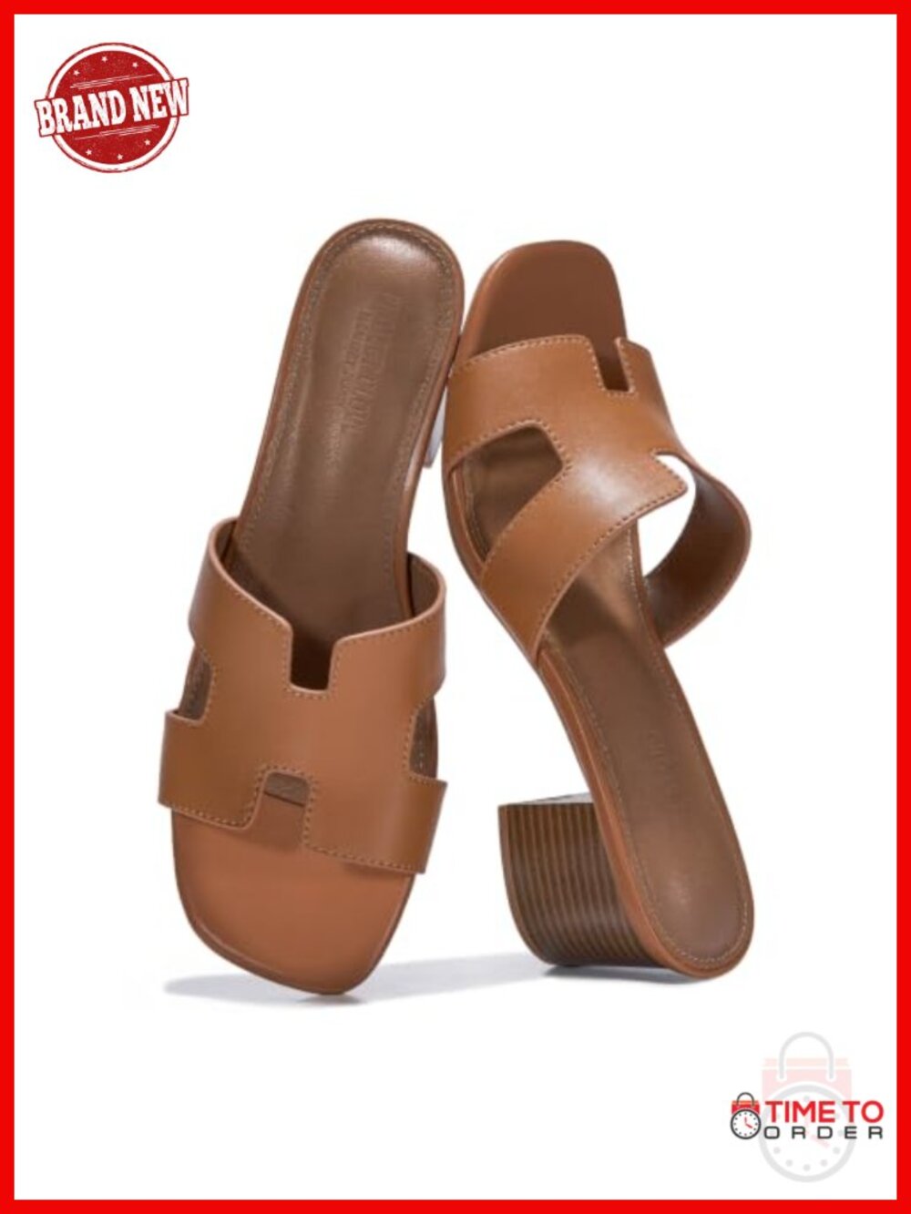 Genuine Leather Block Heeled Sandals Memory Foam Slide Dressy